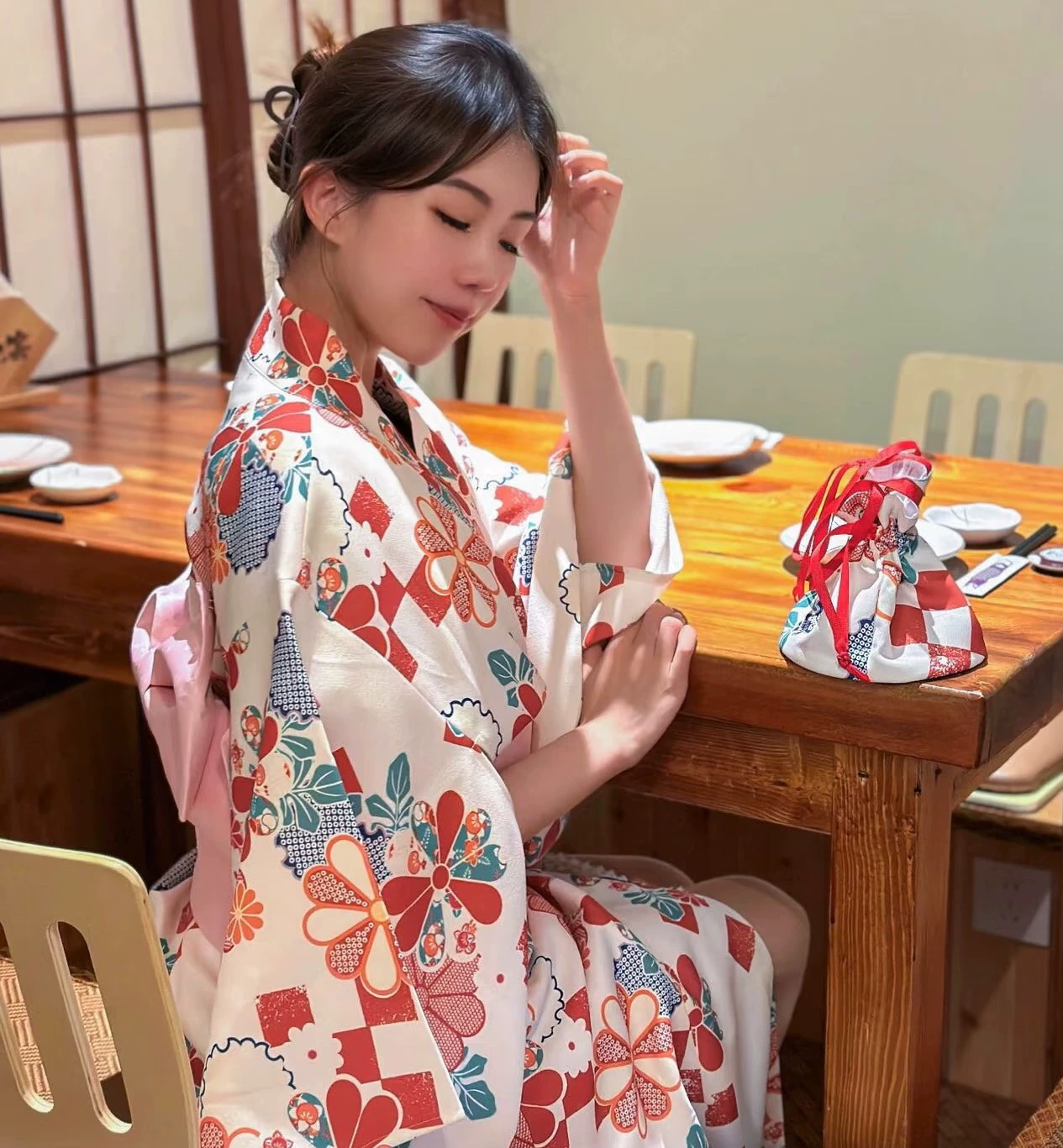 Кимоно (God Girl) традиционный японский стиль для фотосессии, один размер, варианты банта или веера для талии