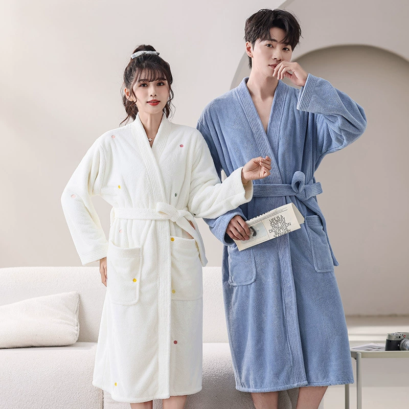 Халат из кораллового флиса, впитывающий и быстросохнущий, мужской и женский парный халат, новинка осенне-зимнего сезона, утолщенный, свободного кроя, гостиничный халат, с длинными рукавами