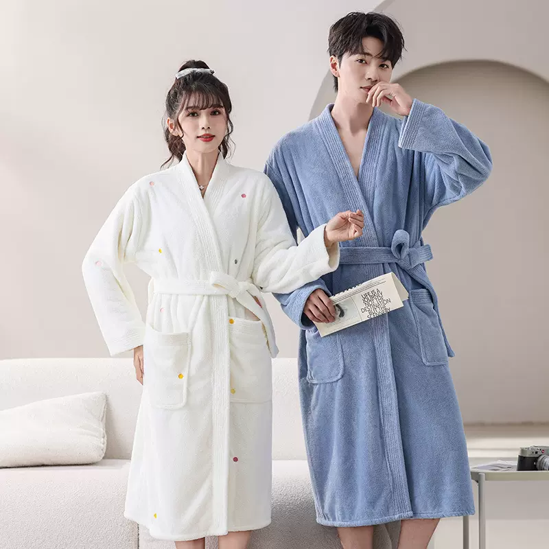 珊瑚绒浴袍吸水速干男女情侣睡袍秋冬季新款加厚宽松酒店浴衣长袖