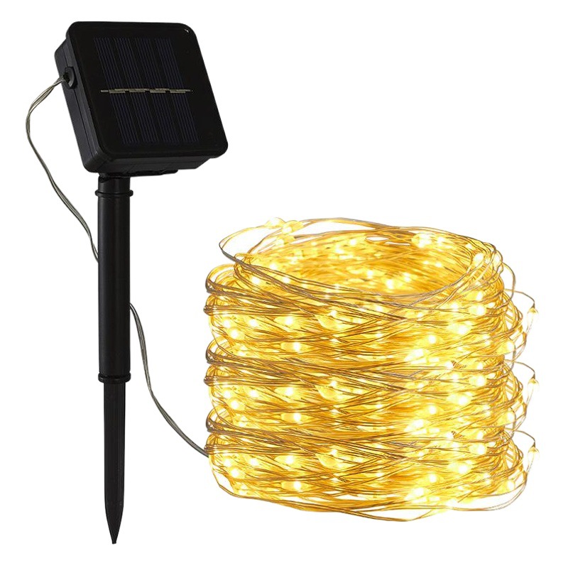 Luces solares de alambre de cobre para exteriores, luces decorativas navideñas, luces LED de cadena, luces de ambiente para patio, decoración de habitación, tiras de luces impermeables