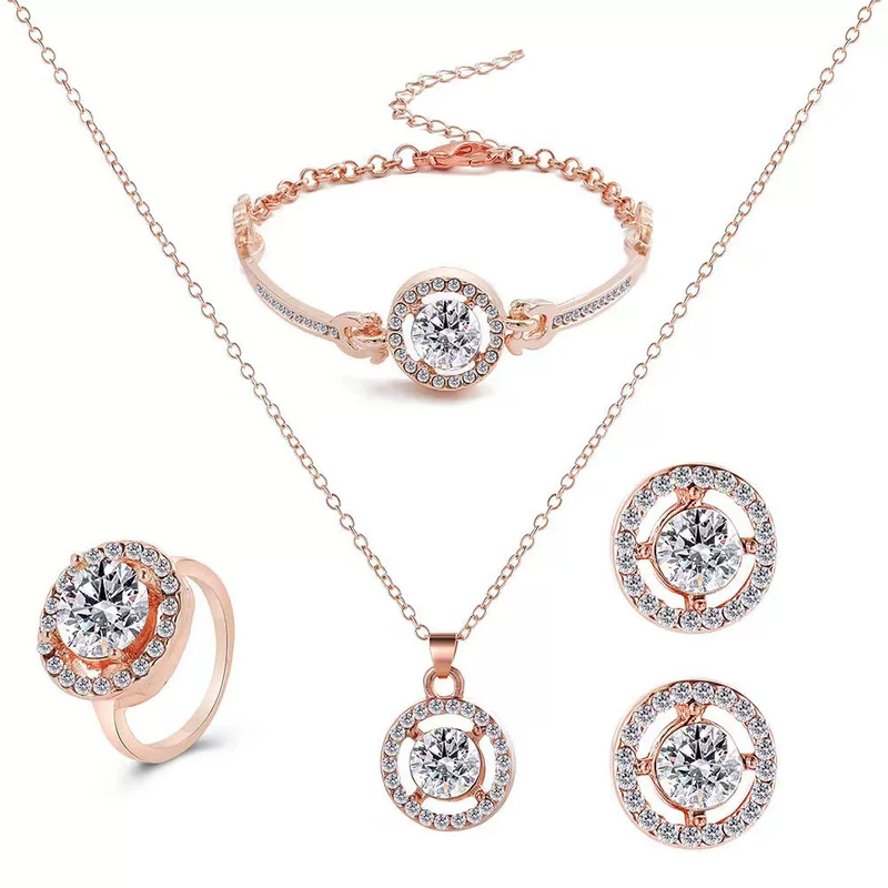 Creative accessory, stone inlay, necklace, chain, bracelet, ring, set, (Cross-border trading), 4 piece set