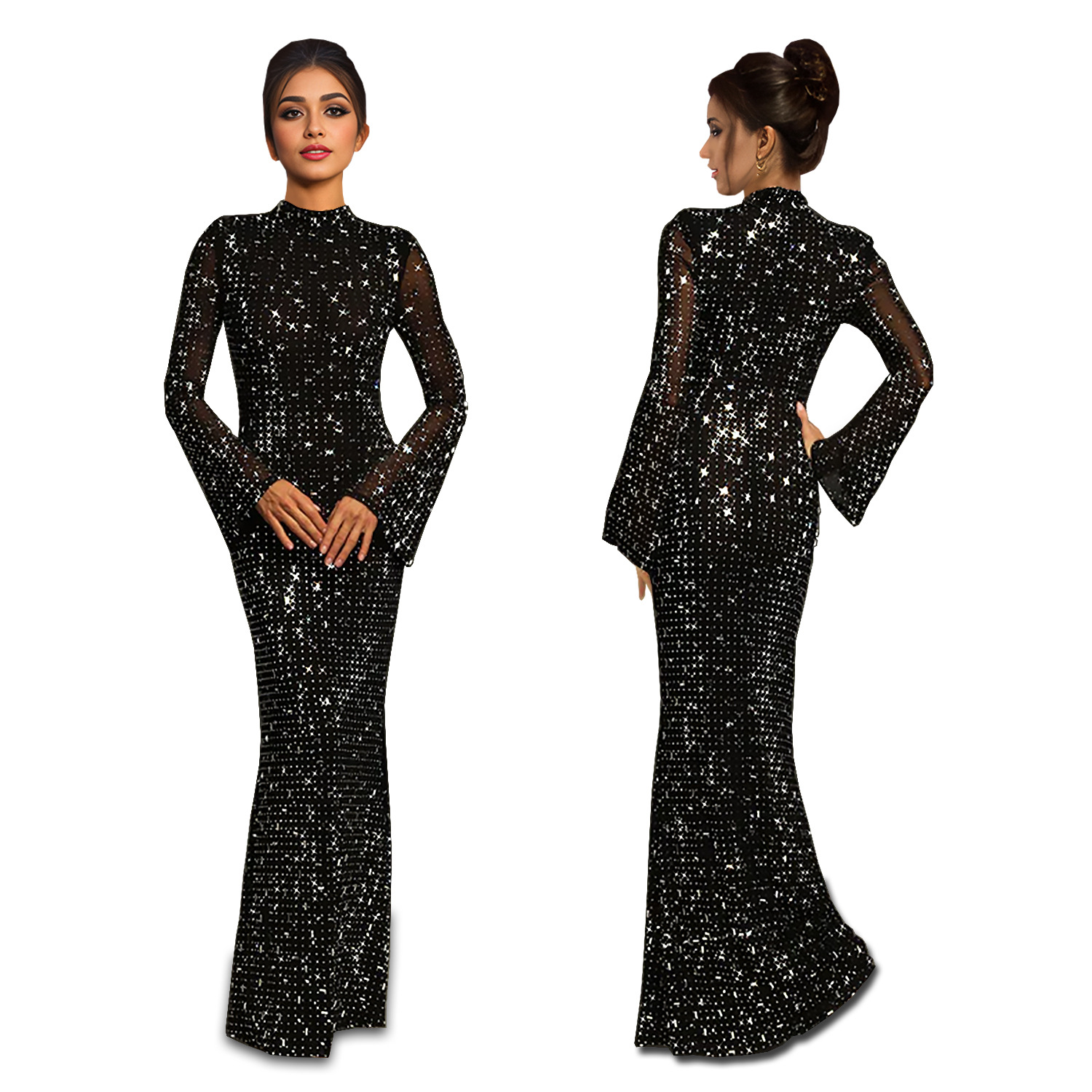 C7186 Aliexpress transfronterizo Amazon Europa y América de moda femenina delgada sexy vestido de diamante caliente de manga larga nuevo image 6
