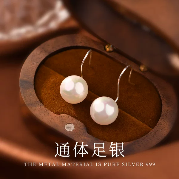 999 pure silver pearl earrings, elegant and stylish, with a high-end feel, versatile and easy to match, 2026 new design
