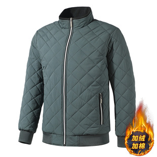 Cross-Border Cotton Outwear Men's 2025 Winter Velvet Thickeneded Lightweight Rhombus Outwear Cotton Jacket Jinjiang Cotton Outwear Export Wholesale