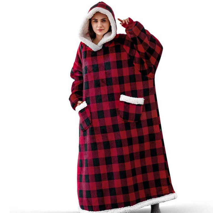 Hooded Outwear Flannel Tv Blanket Lazy Clothes Pajamas Sweatshirt Tv Blanket Cross-Border Hoodie Lazy Blanket
