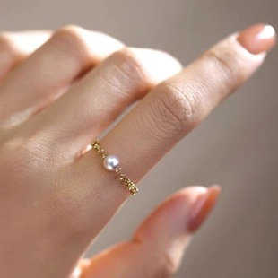 18K Gold Lace Pearl Ring Au750 Adjustable Natural Freshwater Pearl Ring Women's High-End Lace Ring
