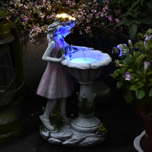 跨境花仙子太阳能摆件树脂天使人物雕塑户外别墅庭院园艺装饰饰品