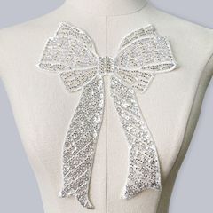 跨境電商專供白色重工蝴蝶結亮片釘珠領花配飾女新款服裝花邊輔料