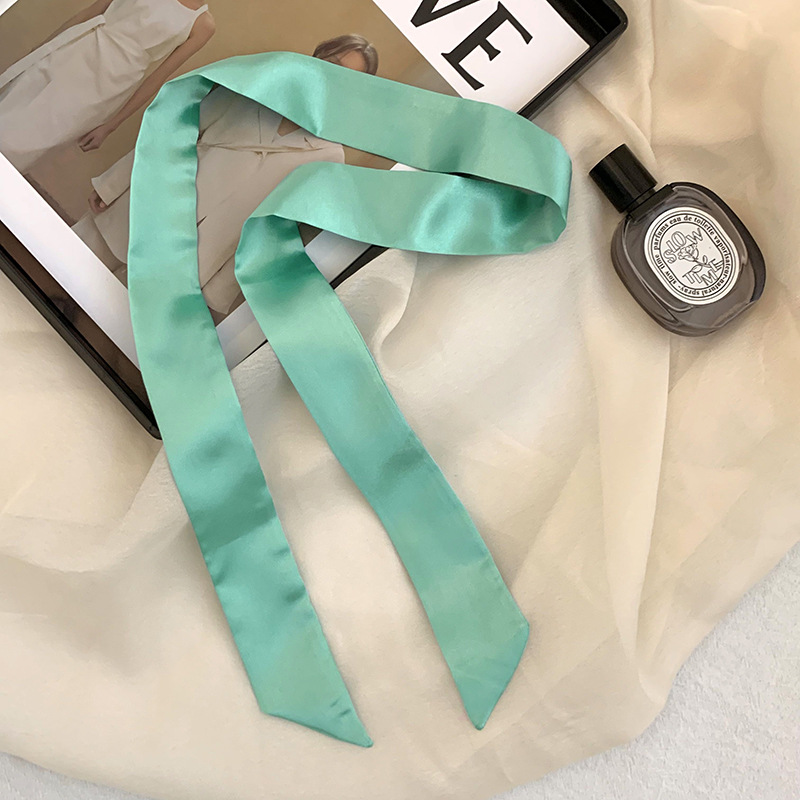 Pañuelo de seda de imitación, tira larga, sentido avanzado, nuevo estilo, color sólido, protección para el cuello, bufanda pequeña, bolsa atada, cinta para el cabello, diadema, cabello atado