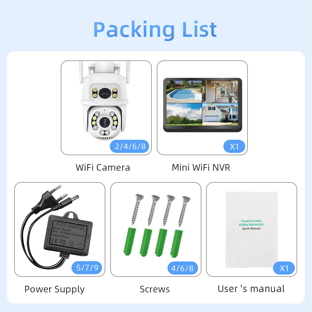 wifi套装监控摄像头 ICSEE超级看看4路带屏幕wifi套装监控摄像头