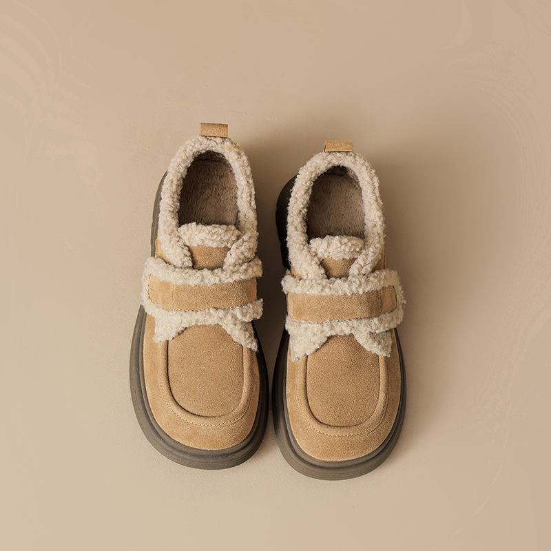 Augu Lion Dengjia Boccan zapatos de caño de mujer 2025 nuevo suela gruesa todo incluido zapatos de algodón casuales de un pie zapatos de lana