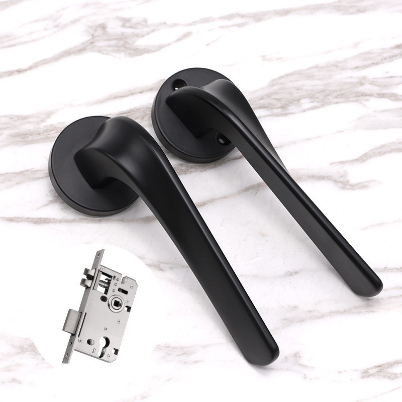 Cerradura dividida de aluminio sólido espacial personalizada para uso general para el hogar Cerradura de manita de puerta de madera Estilo nórdico Cerradura de puerta interior gris negro