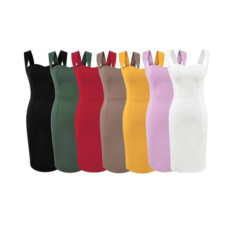 Sexy Sleeveless Spaghetti Strap Dress with Curves Accentuating the Figure, High-Waisted, Slim-Fitting, Elegant Mid-Length Dress That Hugs the Hips