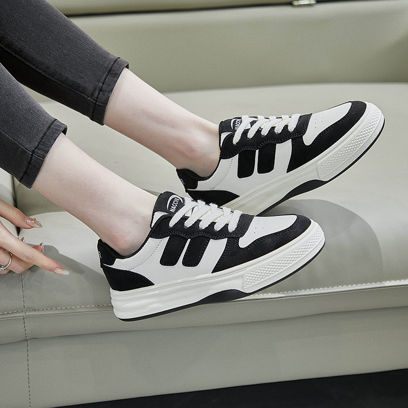 Women's Casual Shoes White Versatile Flat Thick Sole Trainers_voghion.com