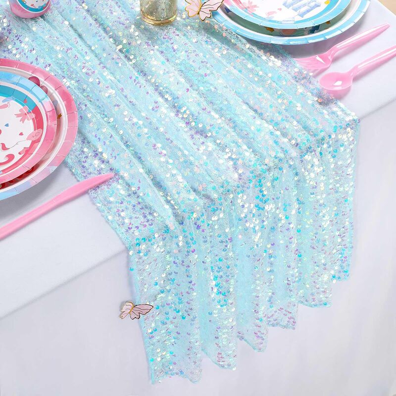 国境を越えた売れ筋マーメイドグリッタースパンコールテーブルフラッグ結婚式誕生日パーティーパーティーイベント背景装飾|undefined