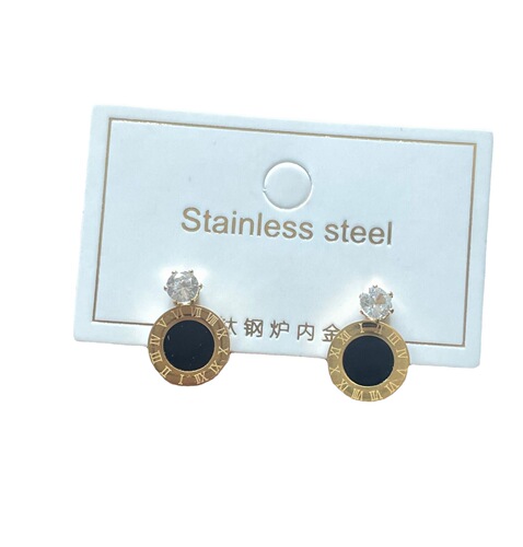 Black round diamond stud earrings titanium steel rose gold plated earrings simple temperament Korean personalized women's earrings