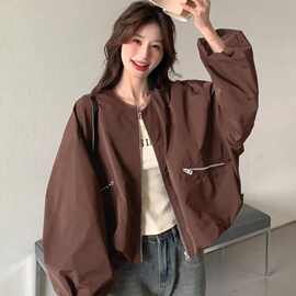 美拉德爆款棒球服外套女春秋2026新款设计感小众美式夹克灯笼袖