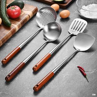 Wholesale 304 Stainless Steel Spatula Kitchen Utensil Set with Extended Eucalyptus Wood Handle Cooking Chef Spatula Pot Spatula Vegetable Spatula Soup Spoon