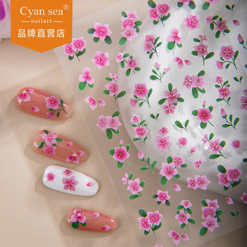 Cyansea New Style Fresh Spring Wildflower Embossed Ins Elegant Nail Stickers Oil Painting Wildflower Simple Design