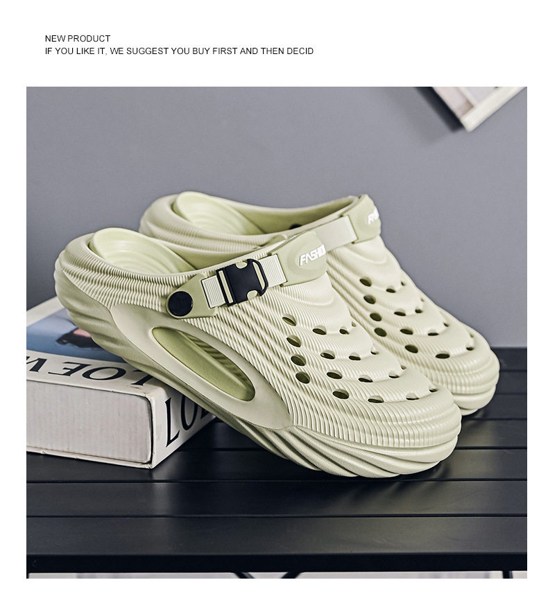 Dép lỗ nam kiểu Crocs mùa hè chống trượt, mũi tròn bảo vệ, đi biển và lái xe — Trắng, màu xanh nhạt, đen chi tiết 16