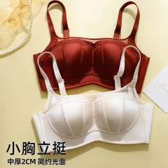 轻奢缎面宫廷风小胸专属不空杯聚拢内衣女防下垂收副乳文胸罩无磁