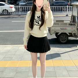 韩系穿搭套装感一整套秋冬设计感减龄针织衫百褶短裙两件套潮
