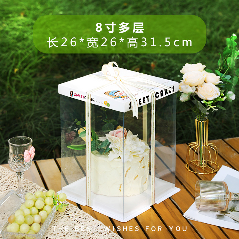 Caja de pastel de cumpleaños caja de embalaje transparente 6 6 6 8 8 10 + 12 pulgadas Individual doble de tres capas simple fondo engrosado