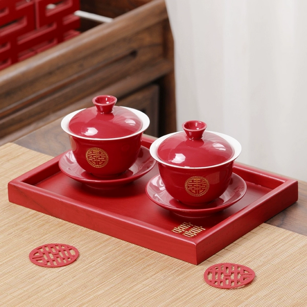 A pair of Jihong teacups (Jinxi) + small square plate