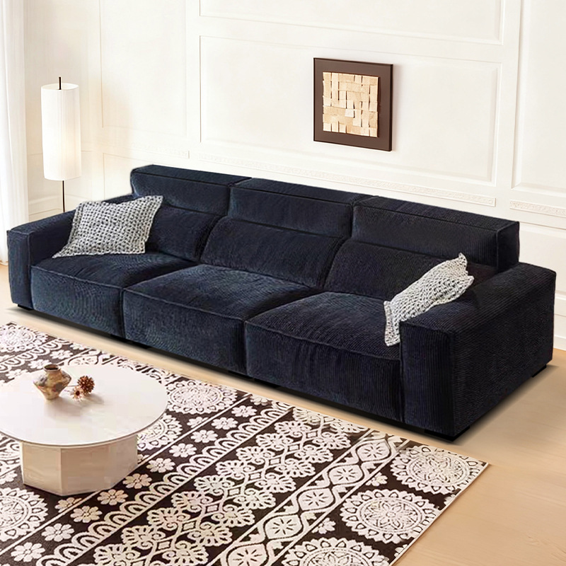 Retro Tofu Block Fabric Sofa High Back Chenille Straight Row Cat Scratch Cloth Home Large and Small Living Room Sofa