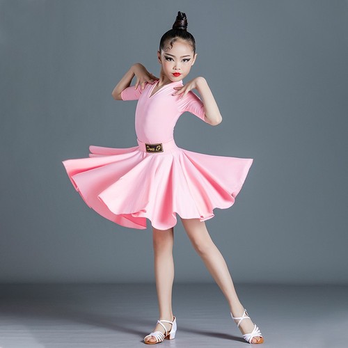 Pink Latin dance clothing for girls kids baby children salsa ballroom Latin dance skirt suit  for Children