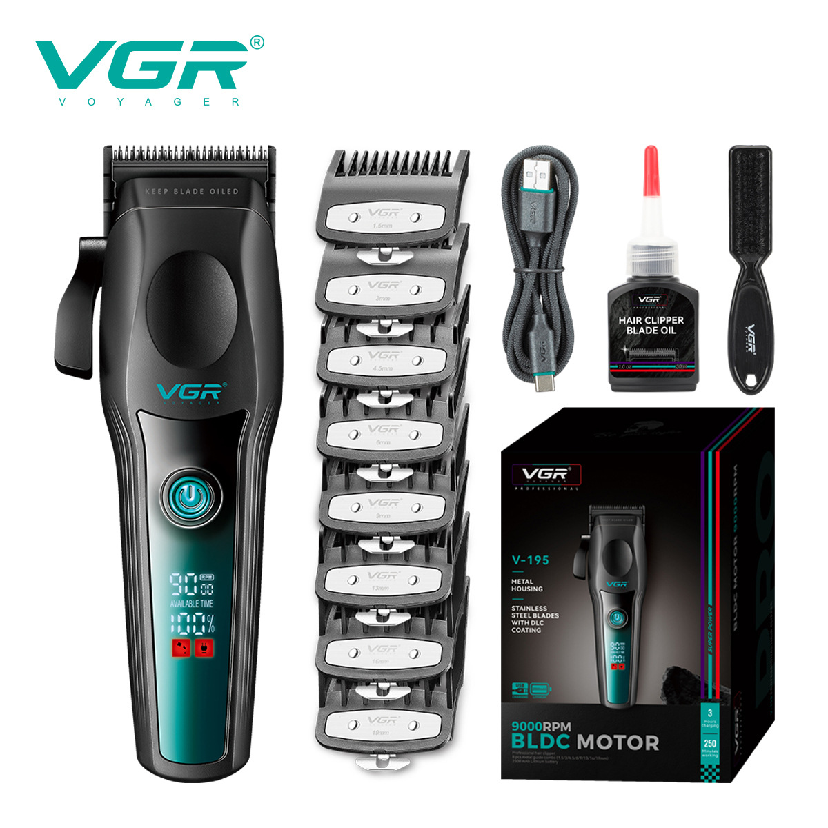 Professional Electric Hair Clipper High-Speed Brushless Motor (9000 RPM) Digital Display Metal Hair Trimmer_voghion.com