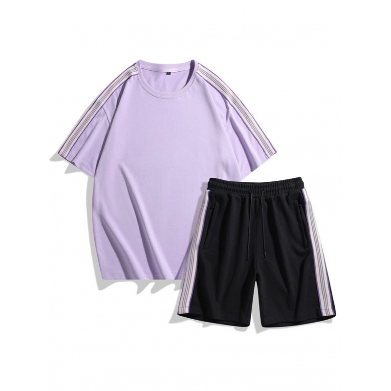 Trajes casuales para hombres de verano nueva moda de colores contrastantes pantalones cortos de manga corta pareja de dos piezas ropa deportiva suelta para hombres y mujeres T