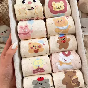 ถุงเท้าแบบสวมหัว ลายขอบดอกสองชั้น สไตล์ญี่ปุ่น น่ารัก มีเอกลักษณ์เฉพาะตัว ถุงเท้าข้อยาวสไตล์นักศึกษา ถุงเท้าลายการ์ตูนรูปหมีน้อย