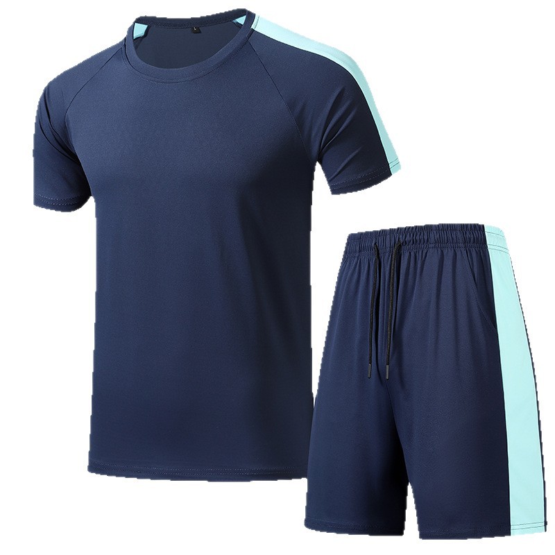 Trajes deportivos de verano transfronterizos de hombre camisetas de manga corta pantalones cortos de dos piezas de ropa de entrenamiento de acondicionamiento físico transpirable de secado rápido personalizada