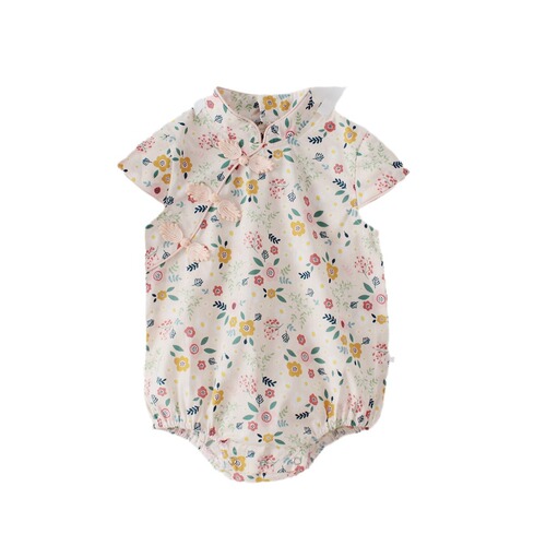 INS  summer baby girl Hanfu Hanyi Chinese style baby cheongsam cotton sleeveless jumpsuit romper