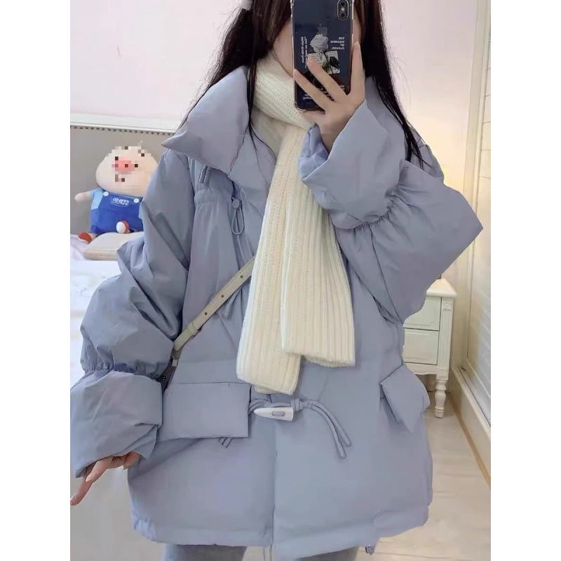 迹逅羽绒服女小个子2024新款韩版宽松牛角扣面包服秋冬季外套短款
