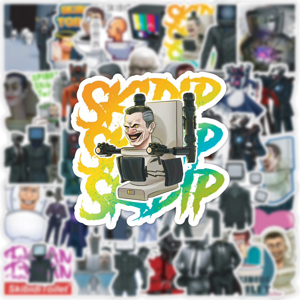 50 unids aseo hombre y monitor persona skibidi inodoro juego dibujos animados taza de agua impermeable decorativo graffiti pegatinas