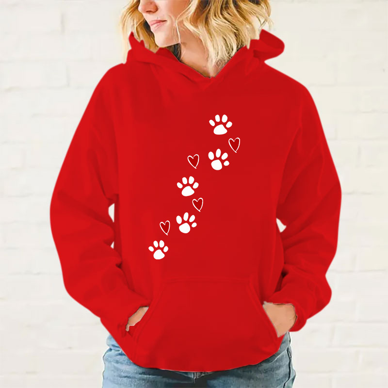 New Dog Paw Printed Hooded Sweatshirt Autumn Winter Women Me
