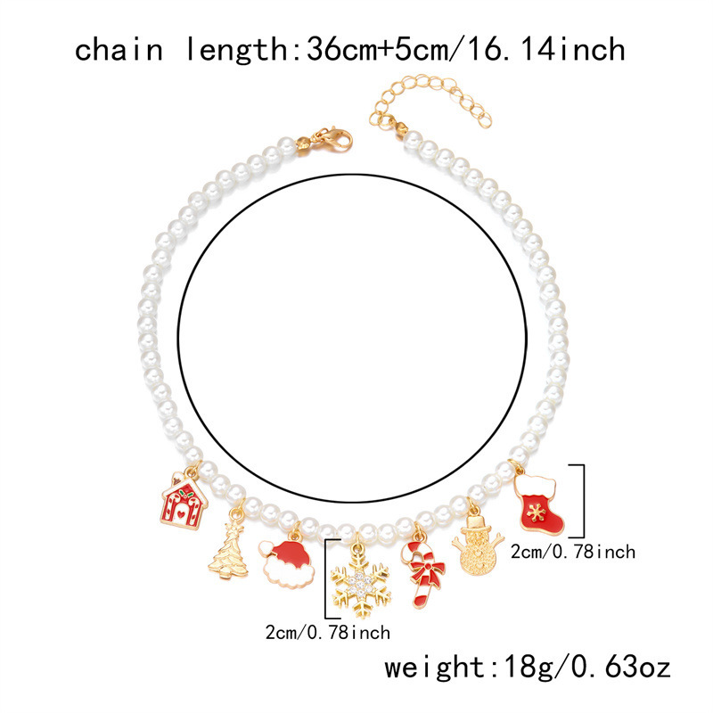 Collana con ciondolo natalizio in perle, collana natalizia placcata in oro con ciondoli a forma di Babbo Natale, albero e pan di zenzero, regalo festivo e gioiello quotidiano_voghion.com