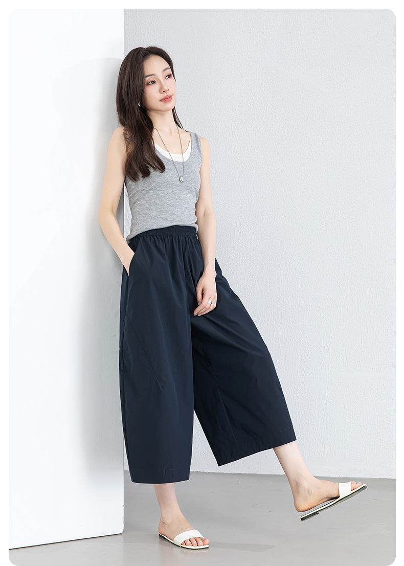 Quần culottes nữ ống rộng cạp thun chống nắng mùa hè dáng suông che mông đùi — màu xanh navy chi tiết 22
