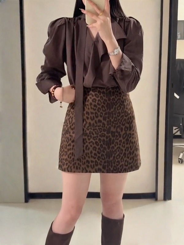 复古豹纹包臀半身裙女2025新款秋季小个子高腰显瘦防走光A字短裙|undefined