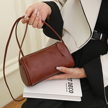 简约高颜值手拎圆筒包女包复古纯色质感单肩包小众设计气质斜挎包