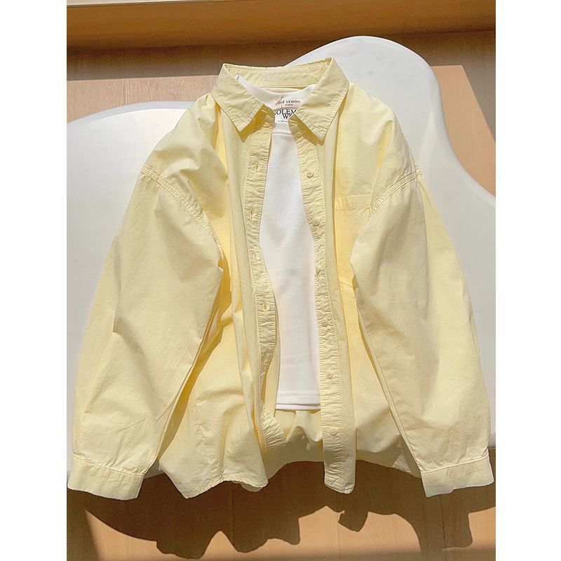 Spring and Summer Creamy Yellow Shirt for Commuting, 2025 New Style Women's Thin Long-Sleeve Shirt Jacket, Sun-Protective Top, Trendy