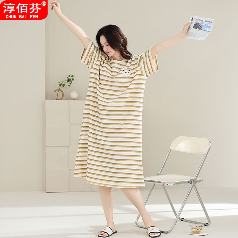 睡裙女夏季纯棉短袖中长款连衣裙休闲卡通睡衣女士家居服2025新款