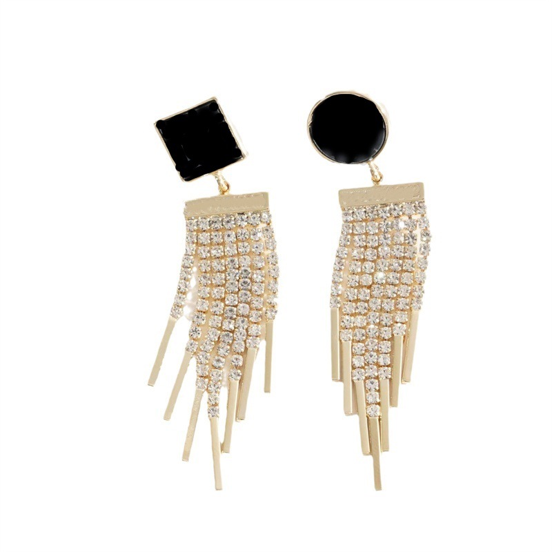 Pendientes largos geométricos con borlas y diamantes para mujer, estilo coreano, aretes sexys y exagerados, joyería de oreja de lujo ligero y exquisita.