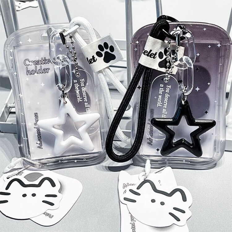 Transparent Campus Card Holder, Meal Card Cover, Bus Lanyard, Id Card Protector, Stylish Keychain, Anti-Loss