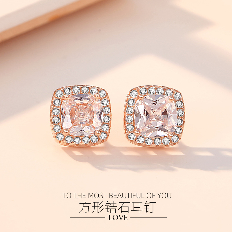 Cubo geométrico azúcar aretes de plata esterlina 925 luz de lujo cuadrado diamantes incrustados pendientes de moda nicho diseño ins joyería de plata