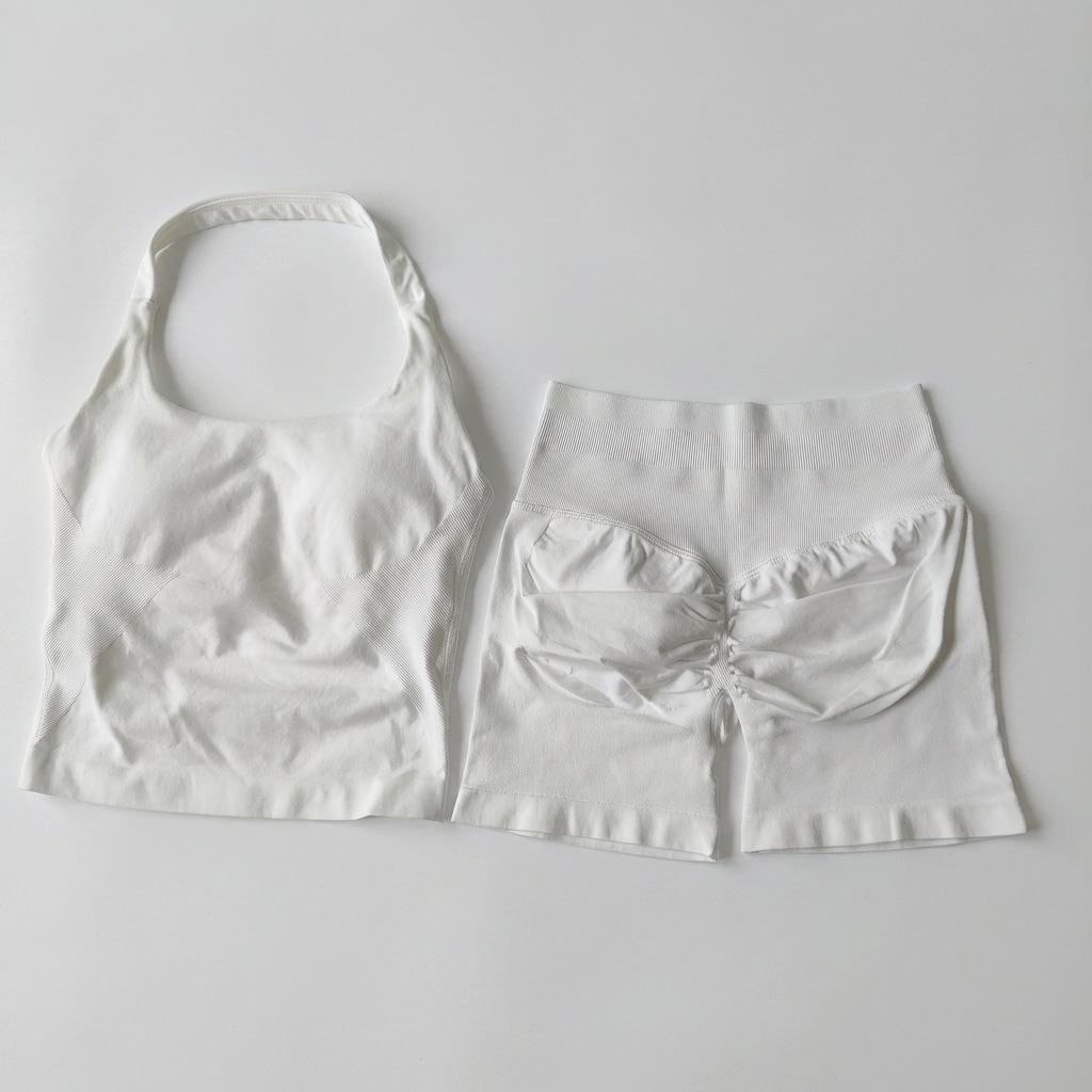 Cross-border dfyne sin pico de vestir para mujeres pantalones cortos de yoga mel mel mel melon elevación de cadera colgante chaleco deportivo conjunto de fitness