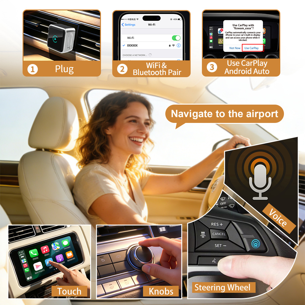 Cross-Border Carplay Box Wired to Wireless In-Car 4-in-1 Smart Connectivity Box for Apple and Android Phones
