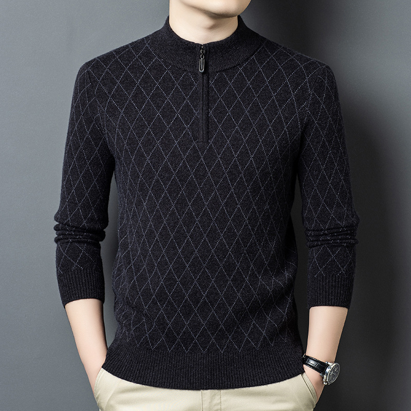 2025 Zipper Collar Knitwear Men's Autumn and Winter Long-Sleeved Business Casual Middle-Aged Bottoming Shirt Men's Knitwear Wholesale